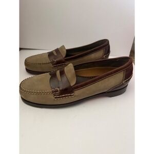 Johnston & Murphy Mens Penny Loafers Two Tone Green Suede Brown Leather Shoes 11